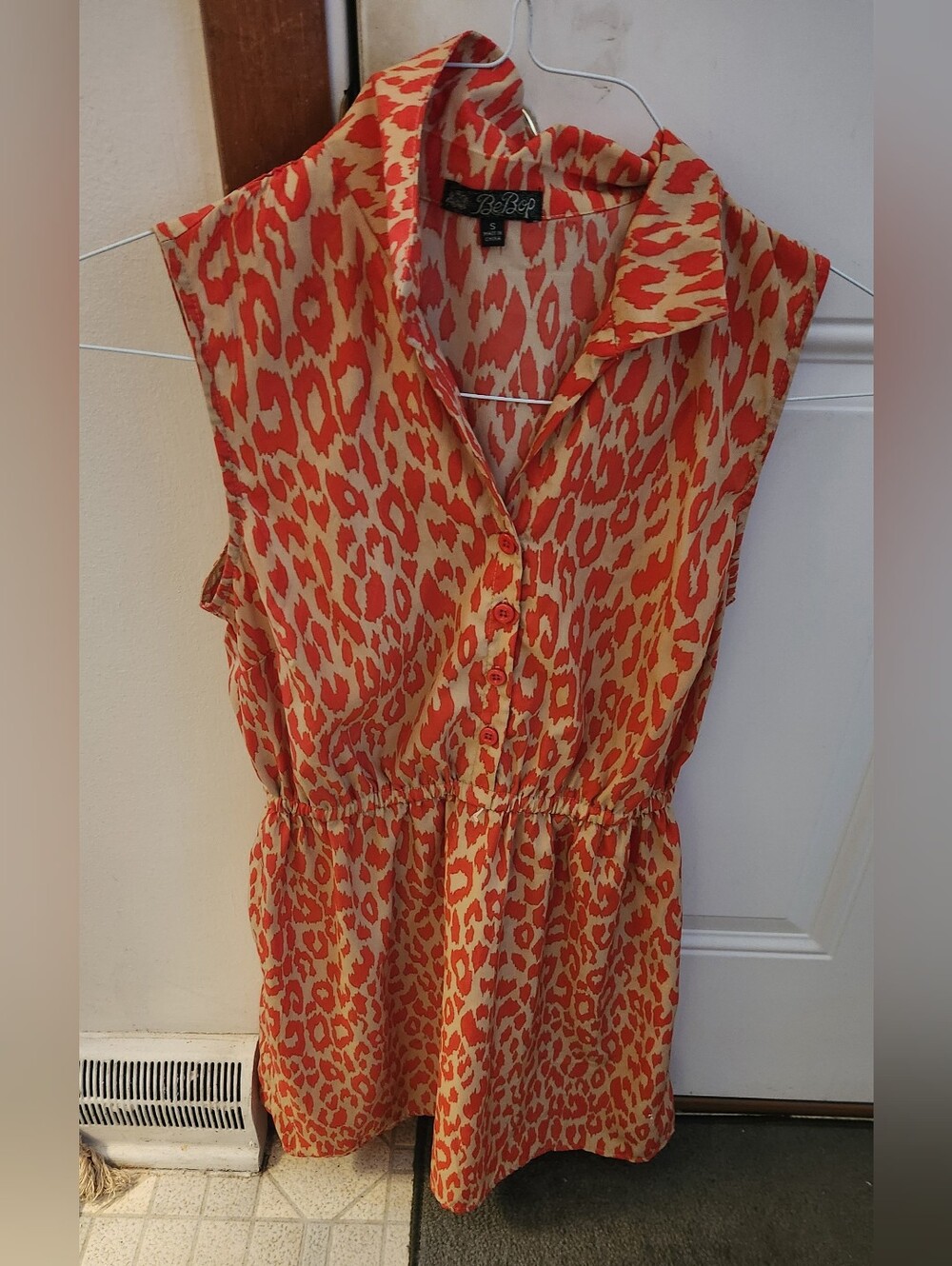 Women's BeBop Coral and Cream Leopard Print Sleeveless Dress
